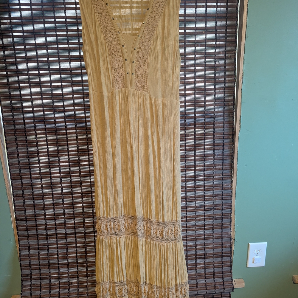 Elegant Cotton Yellow Lace Maxi Dress